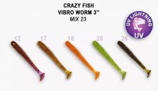 Виброхвост CRAZY FISH Vibro Worm 3'' 7,5см цв.M23 MIX кальмар 5шт.(Гонконг)